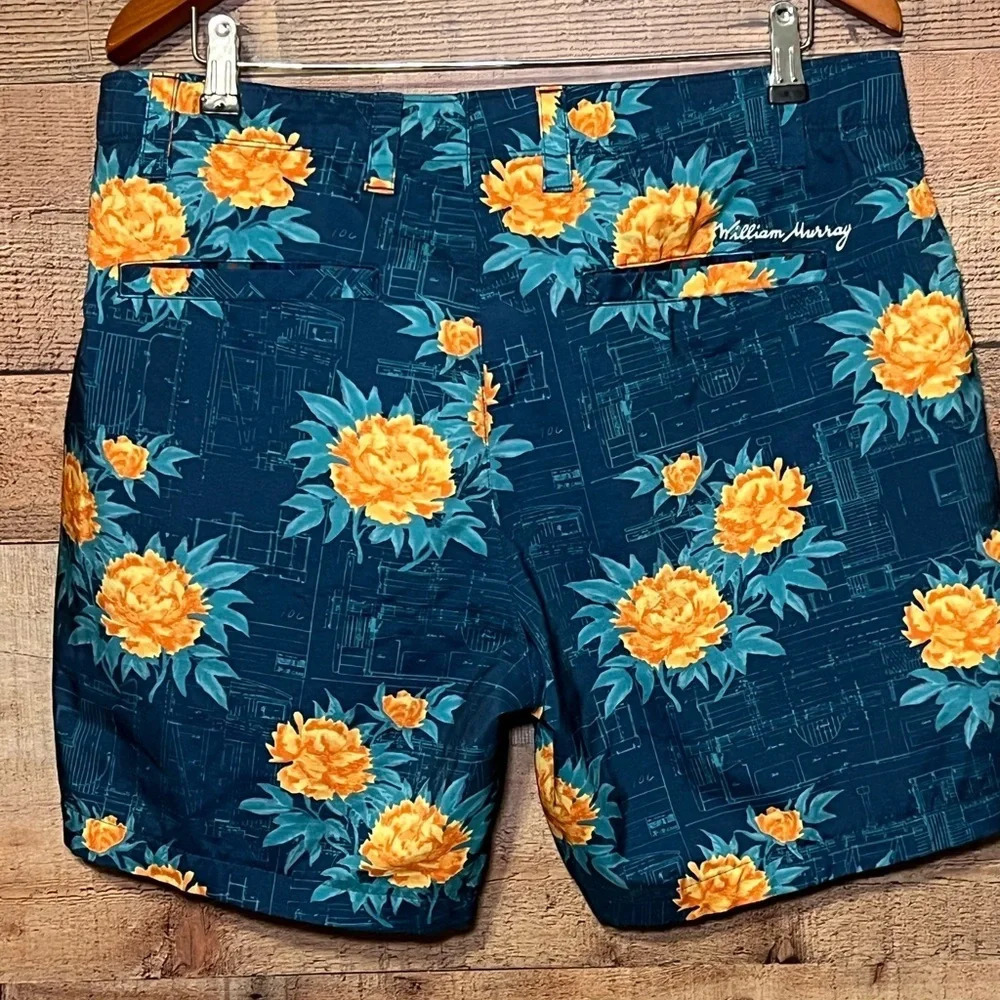 William Murray Lucie Caboosie Men’s Golf Shorts size 36 Teal Tropical Print - Picture 2 of 6
